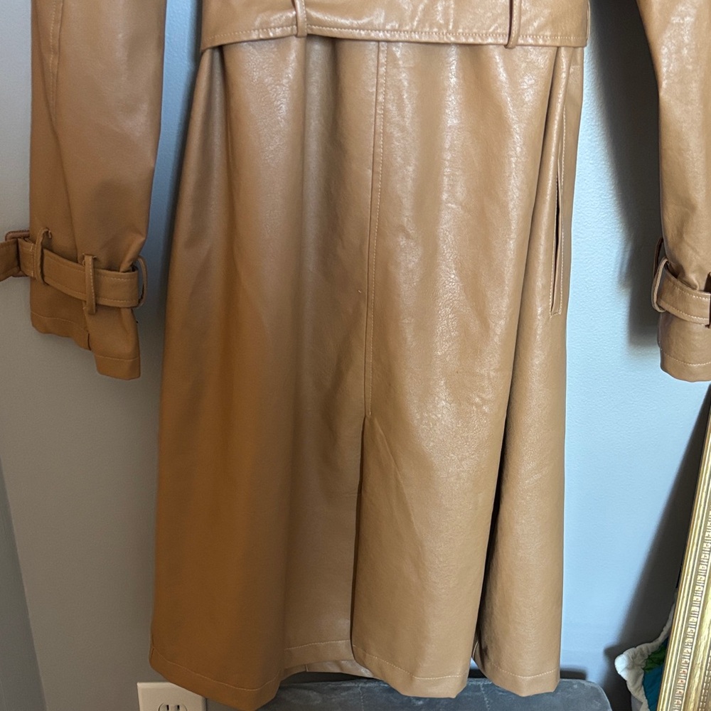 Faux Leather Trench Coat - Tan - Picture 6 of 12